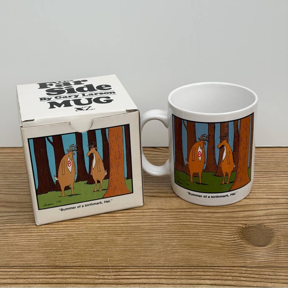 The Far Side Mug “Bummer of a Birthmark Hal” Deer Official Gary Larson 1986 Vtg